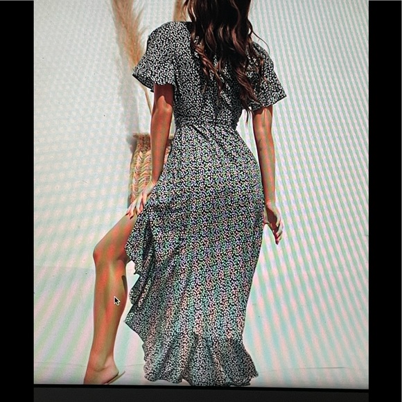 HiloRill Summer Beach Maxi Dress Women Floral Print Boho Long Dress Ruffles Wrap - Picture 2 of 3